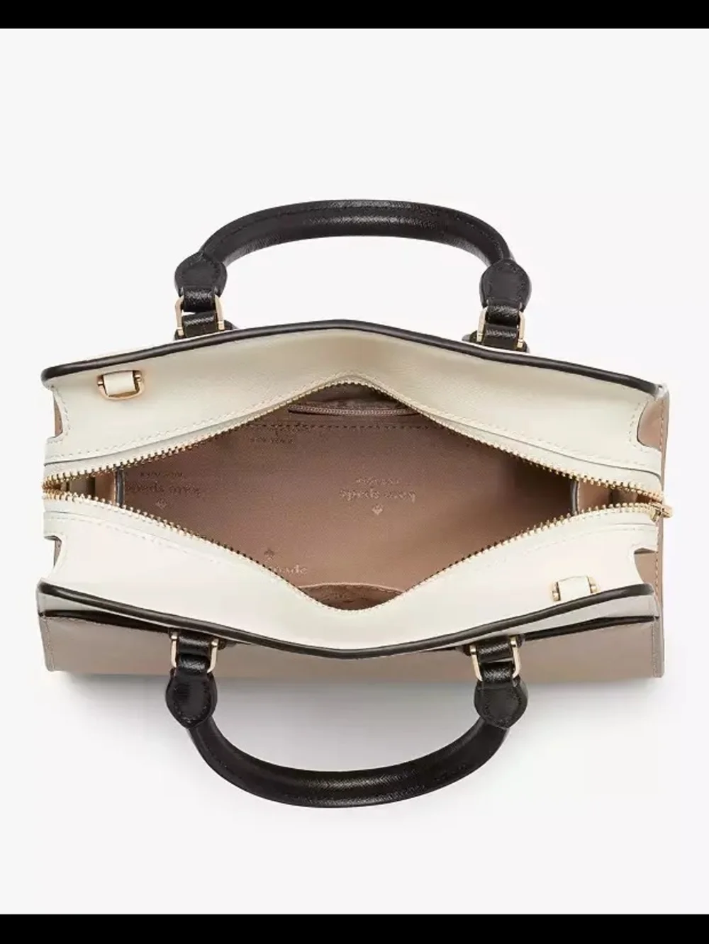 kate spade two-tone cream and beige satchel with black handles